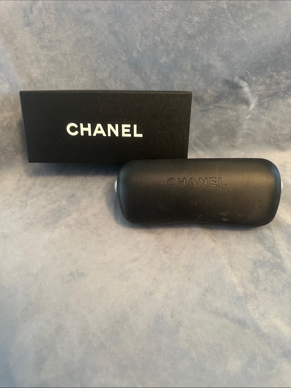 CHANEL Black Embossed Sunglasses Case with Box